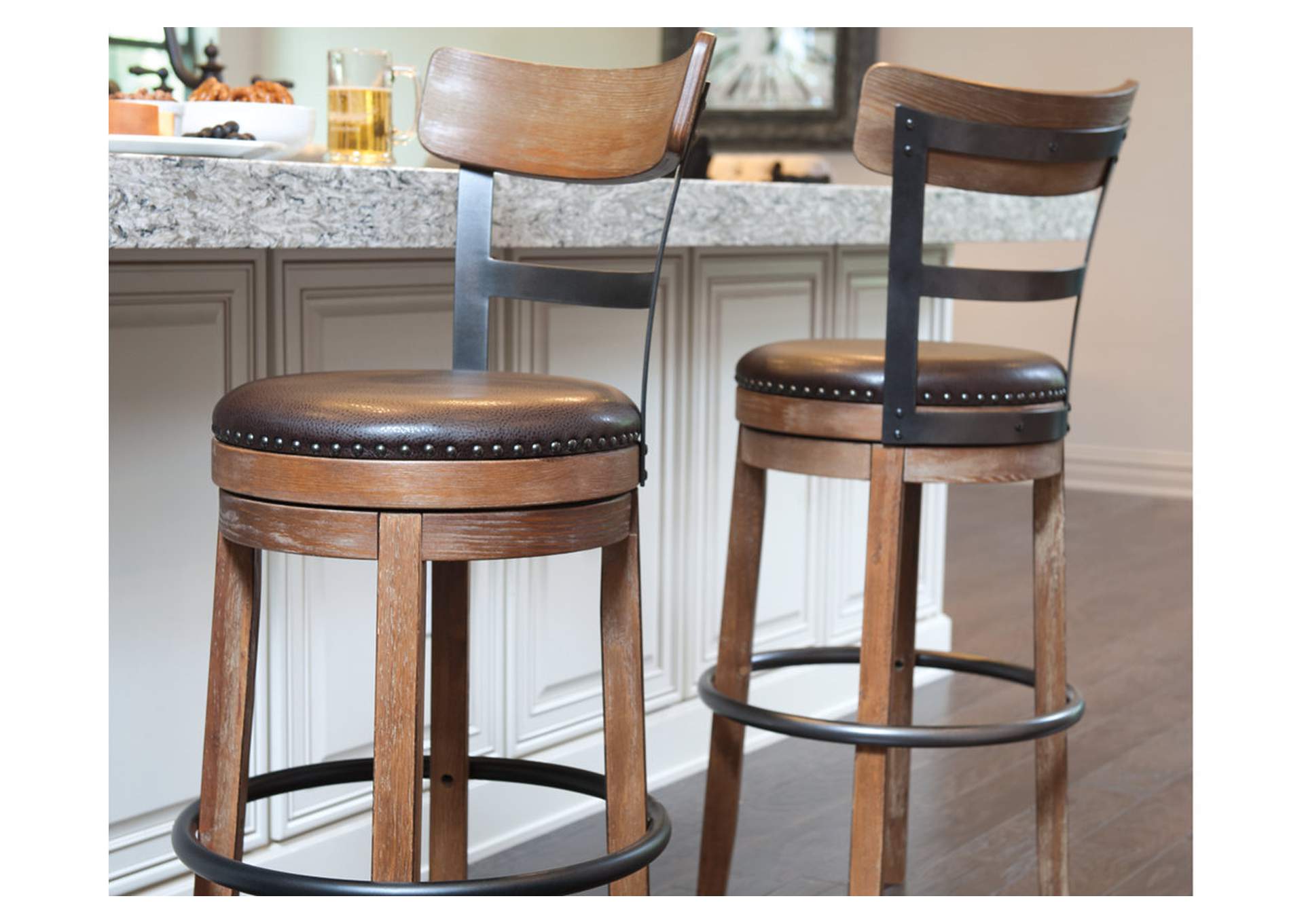 Pinnadel Light Brown Tall Upholstered Swivel Barstool Austin S Couch Potatoes Furniture Stores Austin Texas