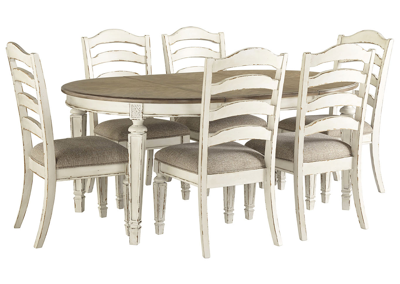 Factory Expo Furniture Realyn Chipped White Dining Set w/6 Side Chairs