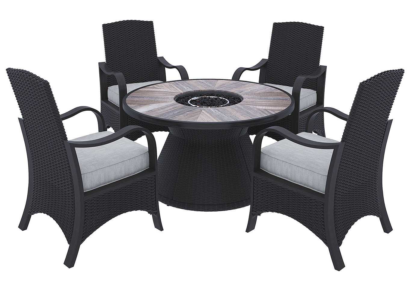 Dinettes Plus Marsh Creek Brown Fire Pit Table W 4 Armed Chairs