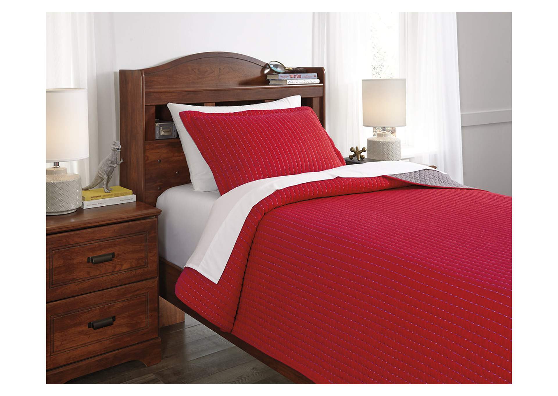 Jarons Dansby Red Gray Twin Coverlet Set