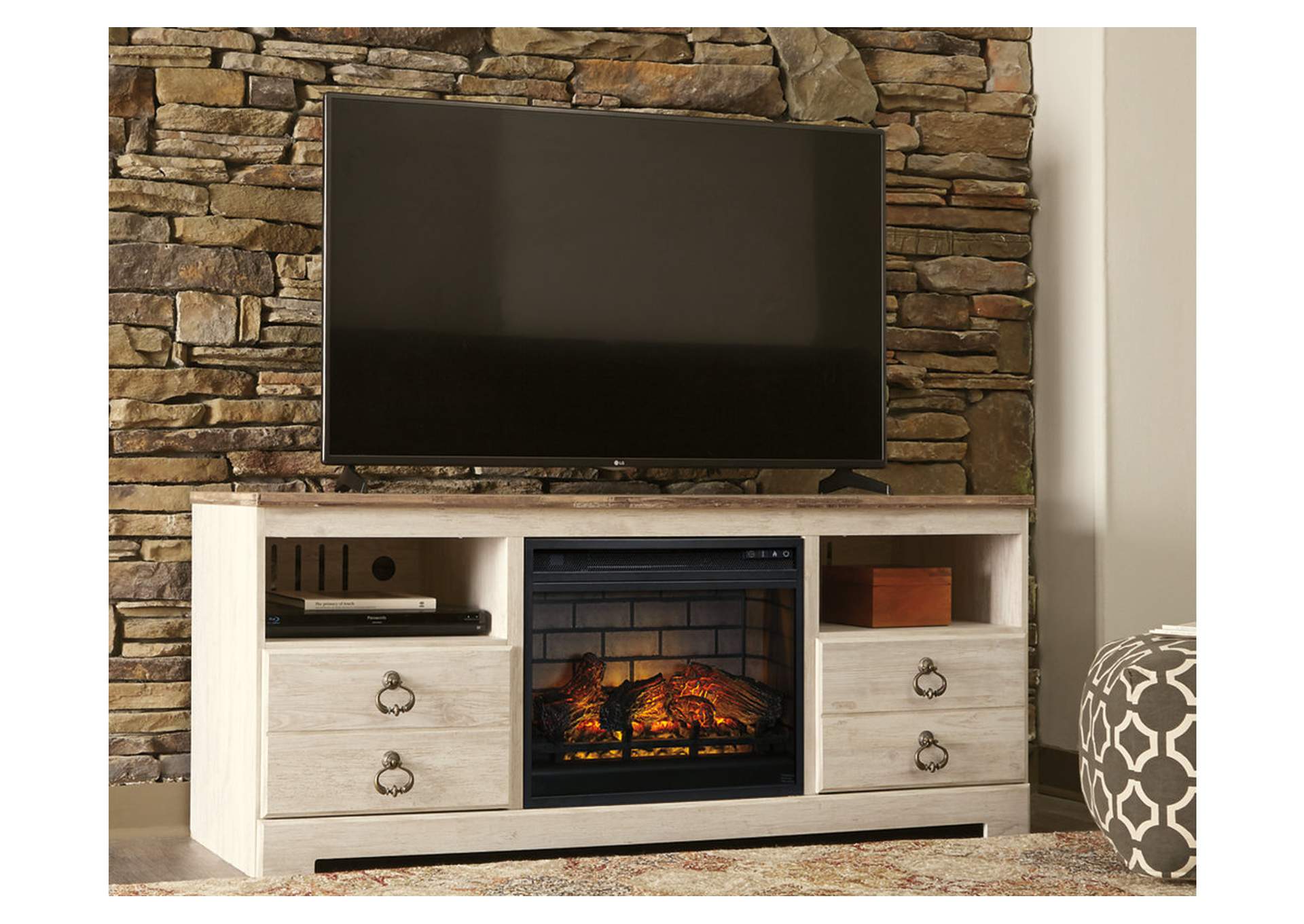 Black/Gray Willowton 64" TV Stand with Electric Fireplace Family