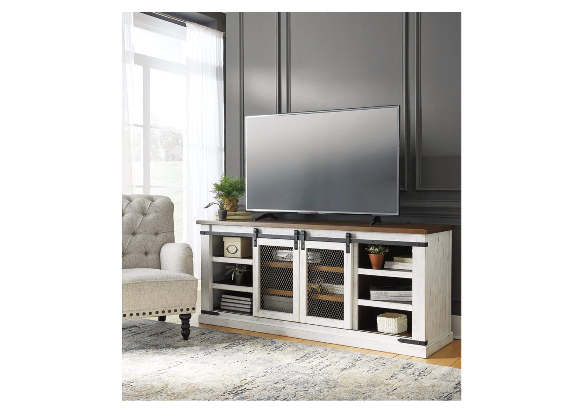 Wystfield White/Brown TV Stand Goose Hollow Furniture