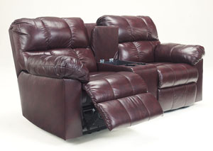 Kennard Burgundy Double Reclining Loveseat w/Console,Signature Design by Ashley