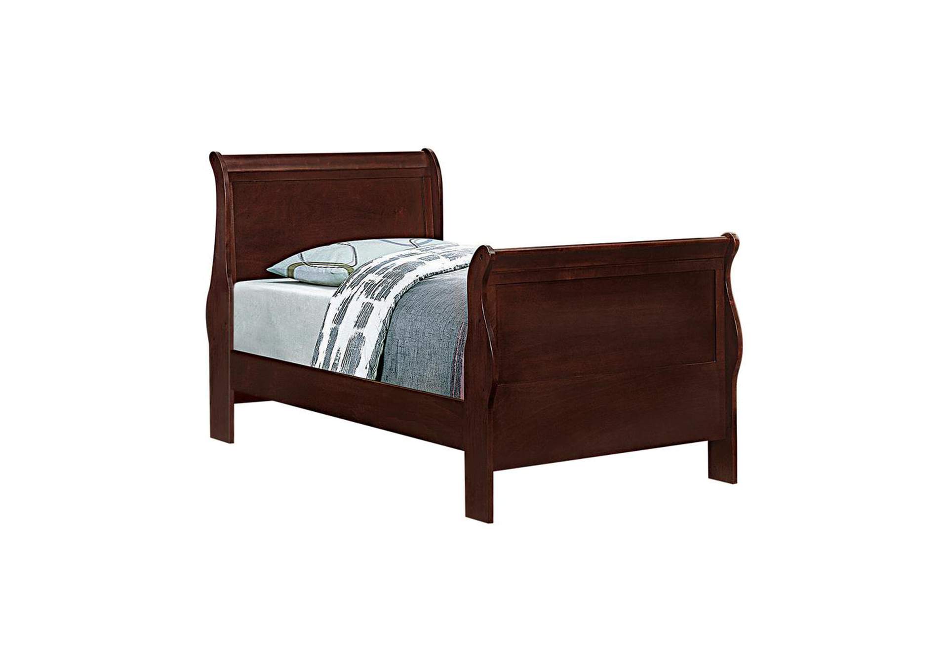 Louis Philippe Traditional Red Brown Sleigh Twin Bed Discount Furniture Outlet