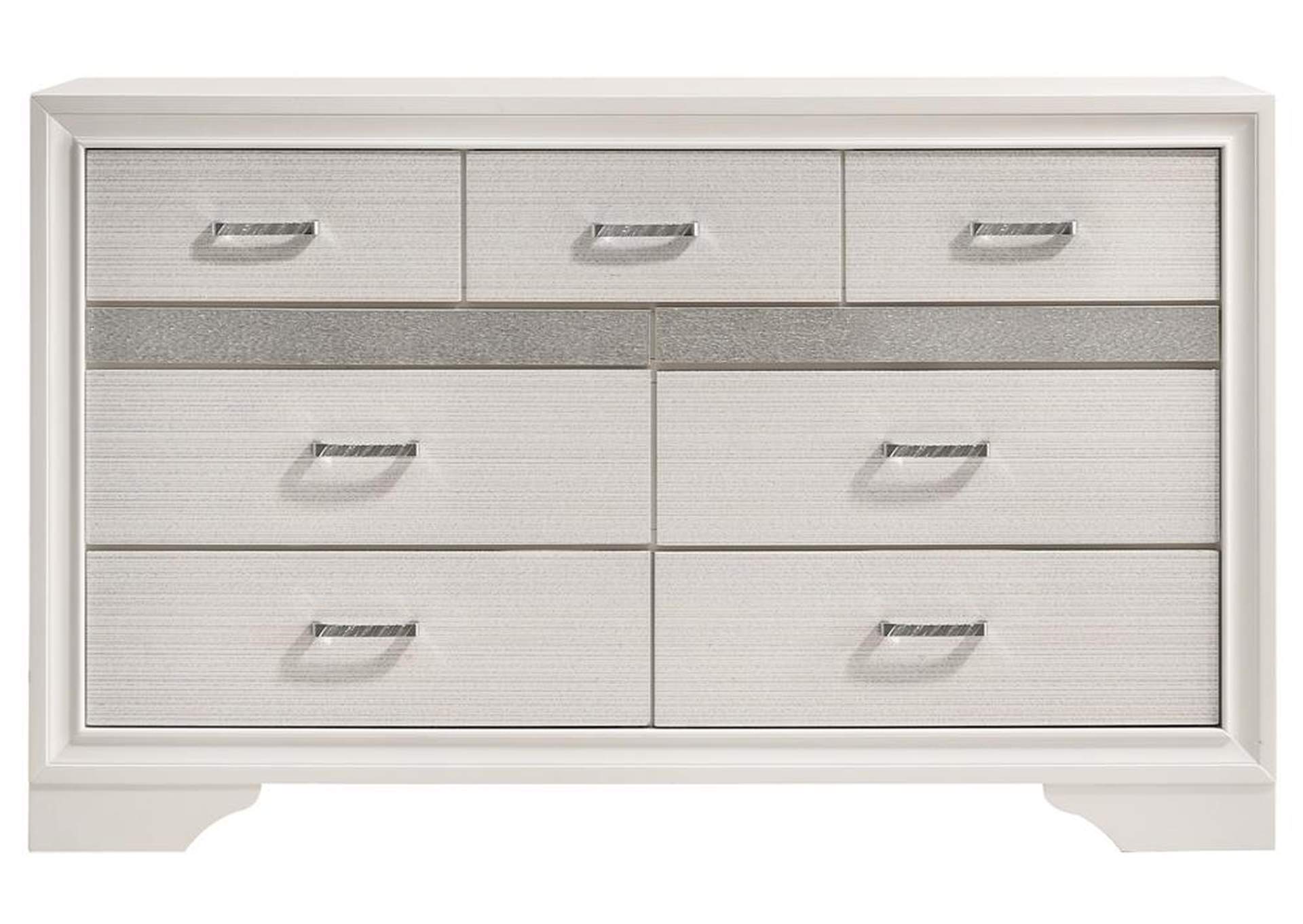 White Miranda Modern Seven Drawer Dresser W Hidden Jewelry Tray Express Furniture Outlet