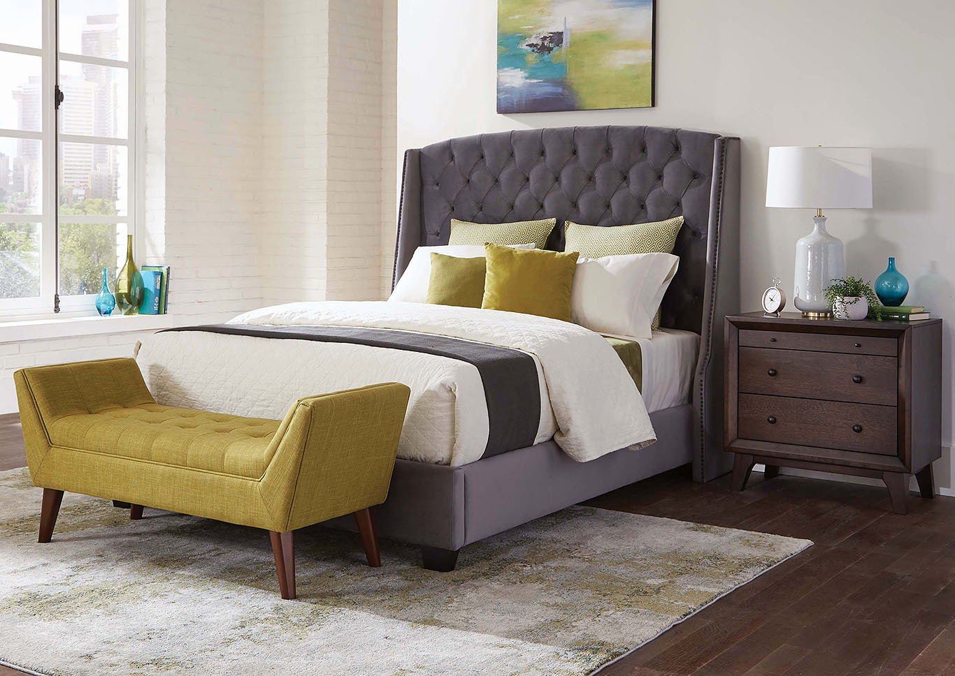 Design Center Orange Ca Upholstered Grey Wingback Queen Bed