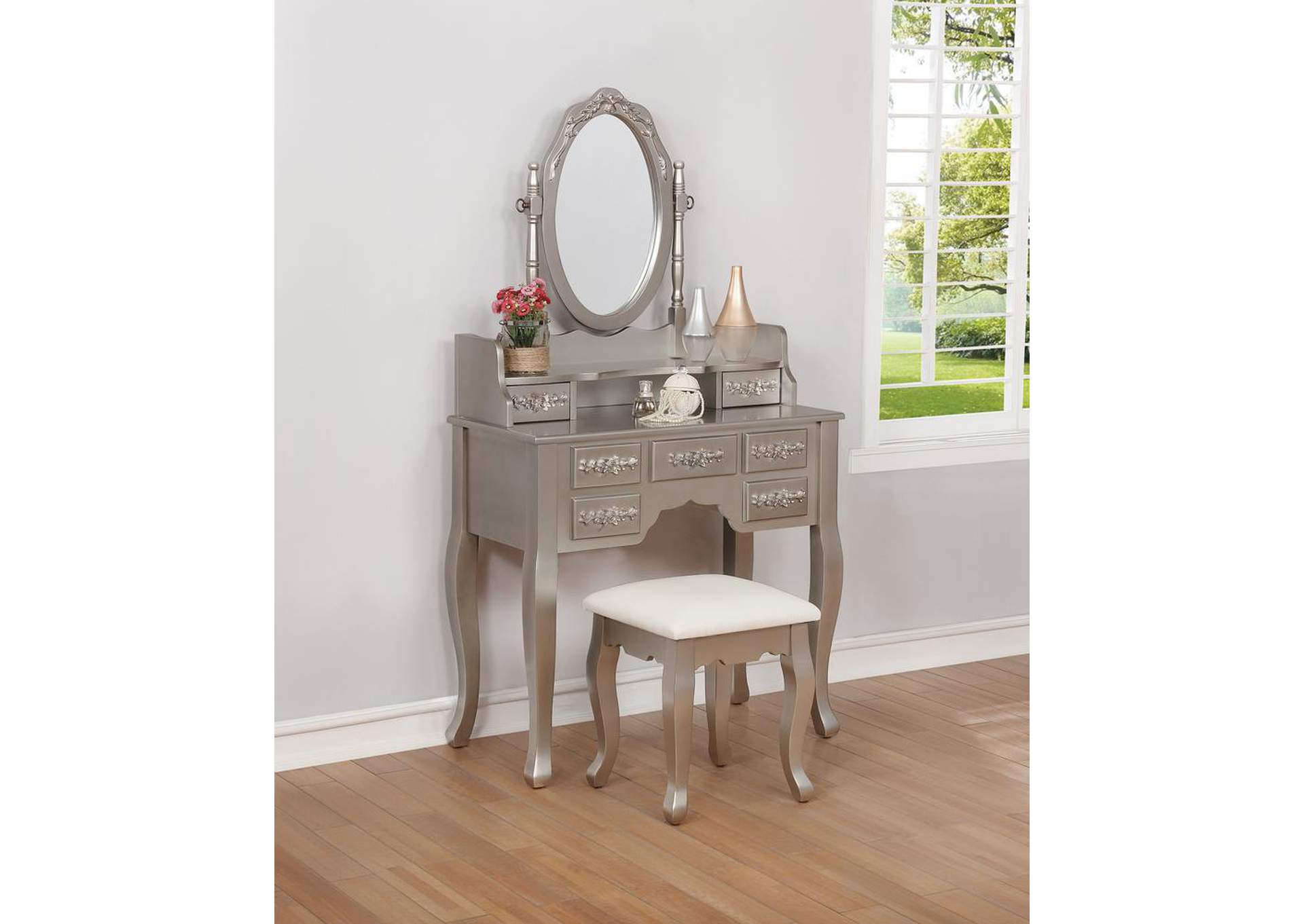 American Furniture Design Silver White Vanity Set