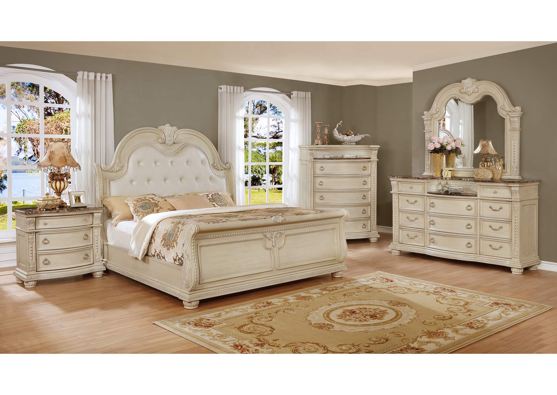 Affordable Furniture Houston Stanley Antique White King Sleigh Bed