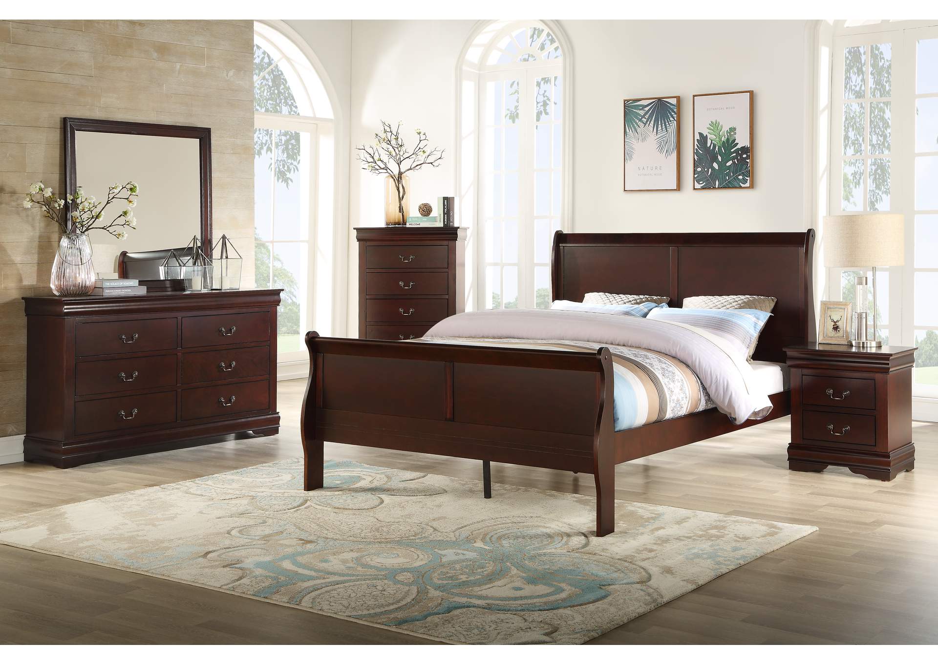 Ivan Smith Louis Philip Cherry Queen Sleigh Bedroom Set W Dresser