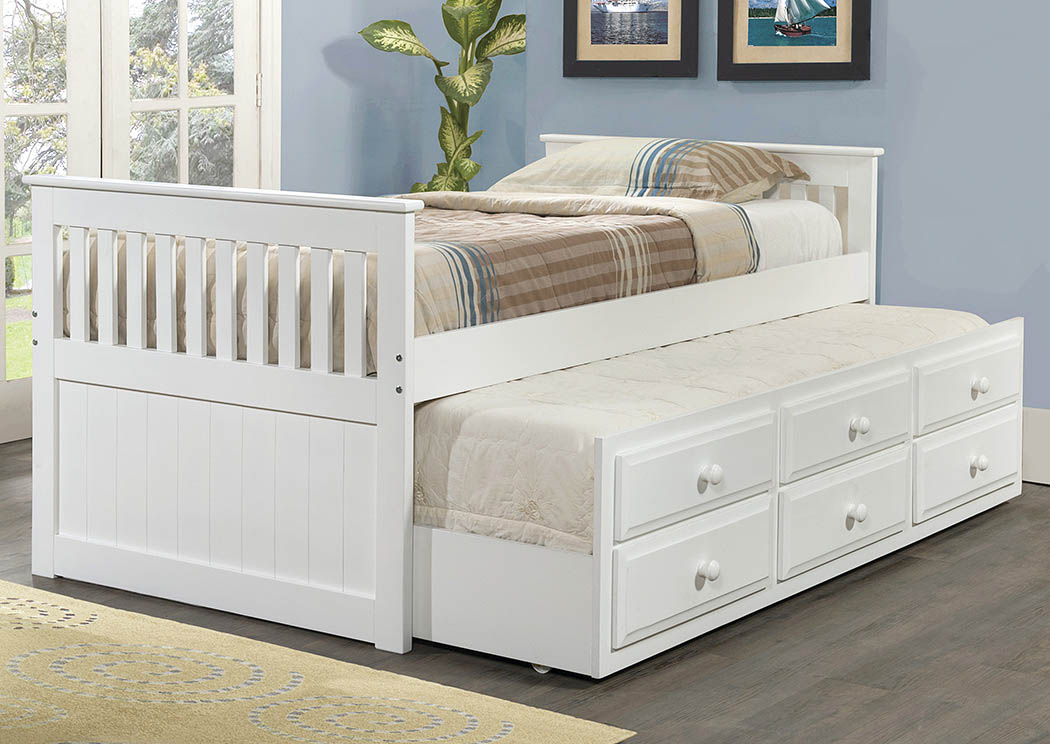 Twin White Mission Trundle Bed Bed W 3 Roll Out Storage Drawers