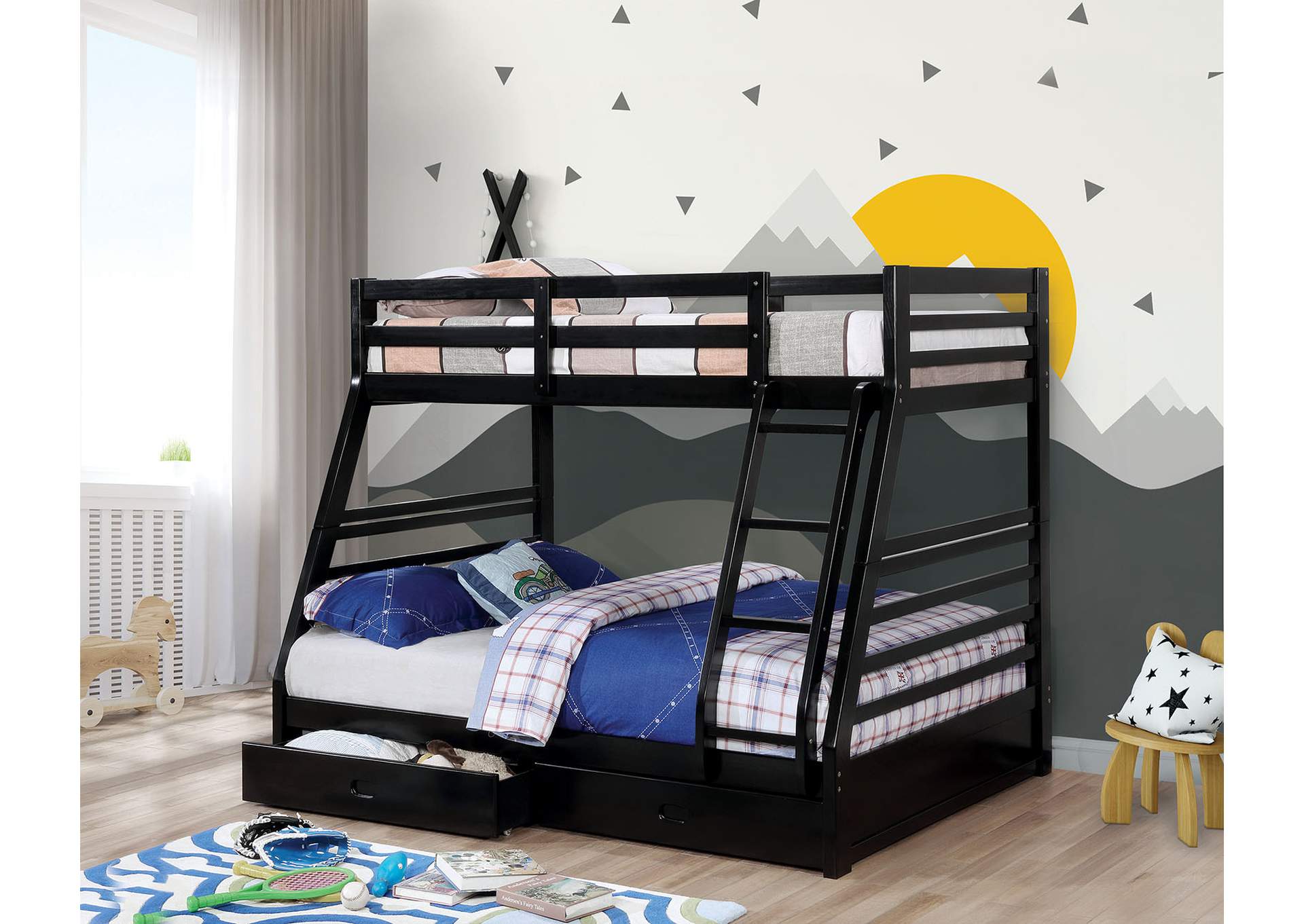 King S Furniture Warehouse California Iii Black Twin Full Bunk Bed