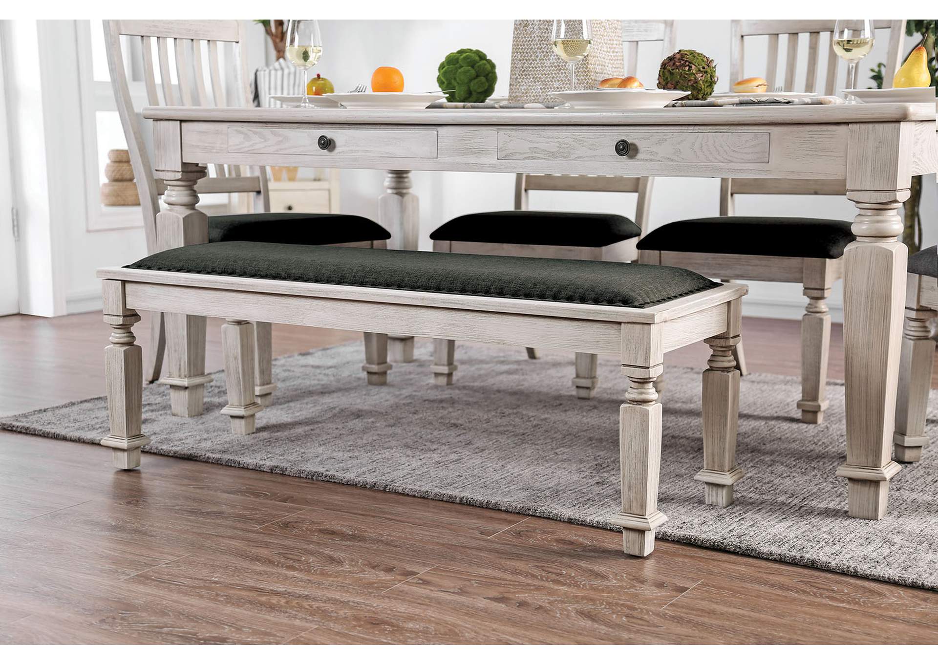 Karina S Furniture Georgia Antique White Dining Bench