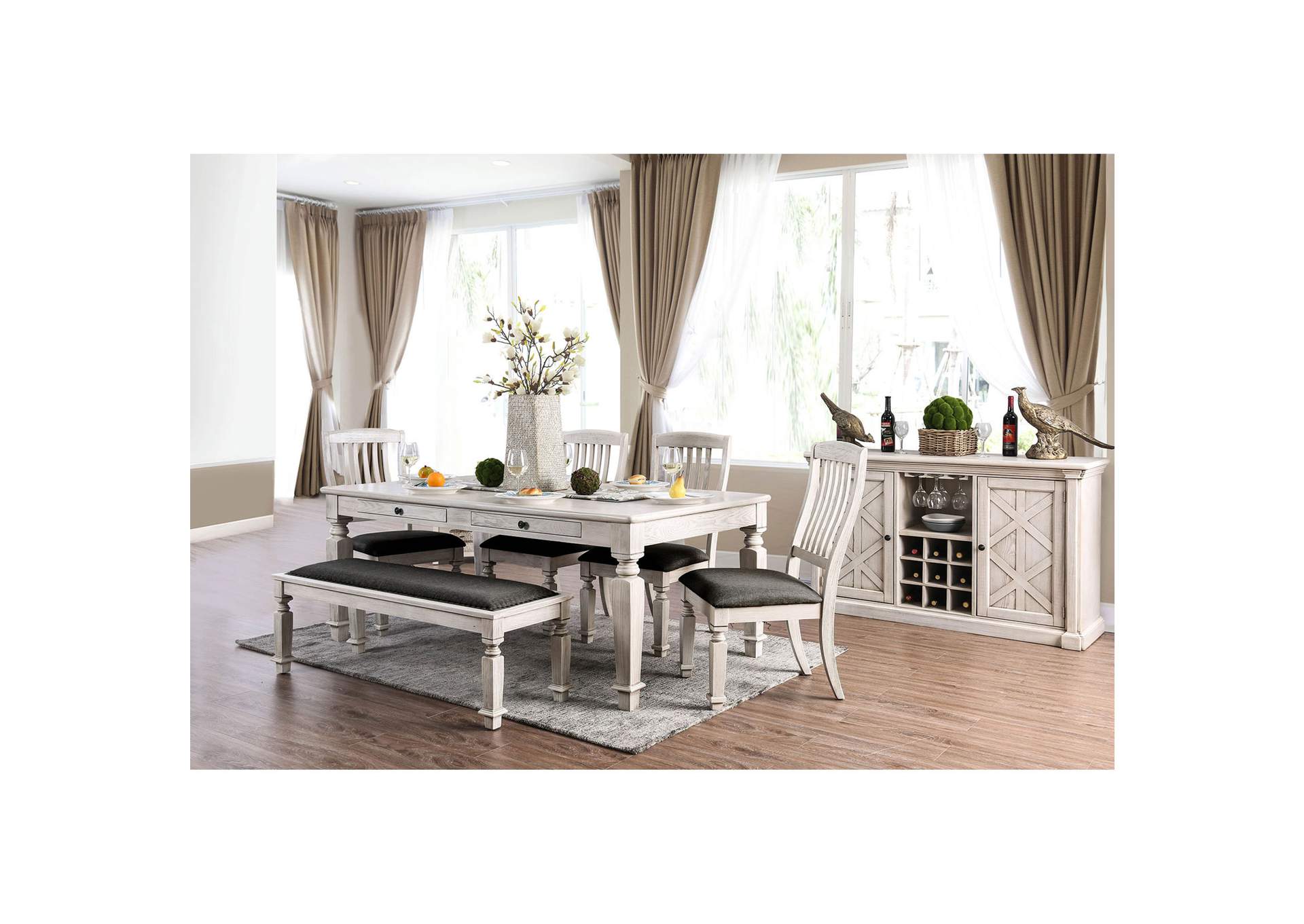 I Home Furniture Georgia Antique White Rectangular Dining Table Set