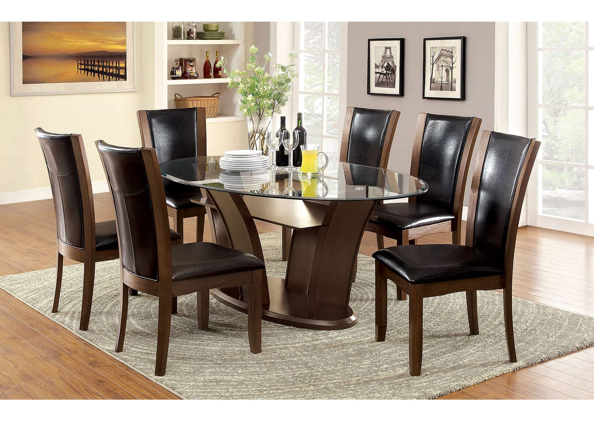 Manhattan l Oval Glass Top Dining Table w/4 Side Chairs Furniture Ville