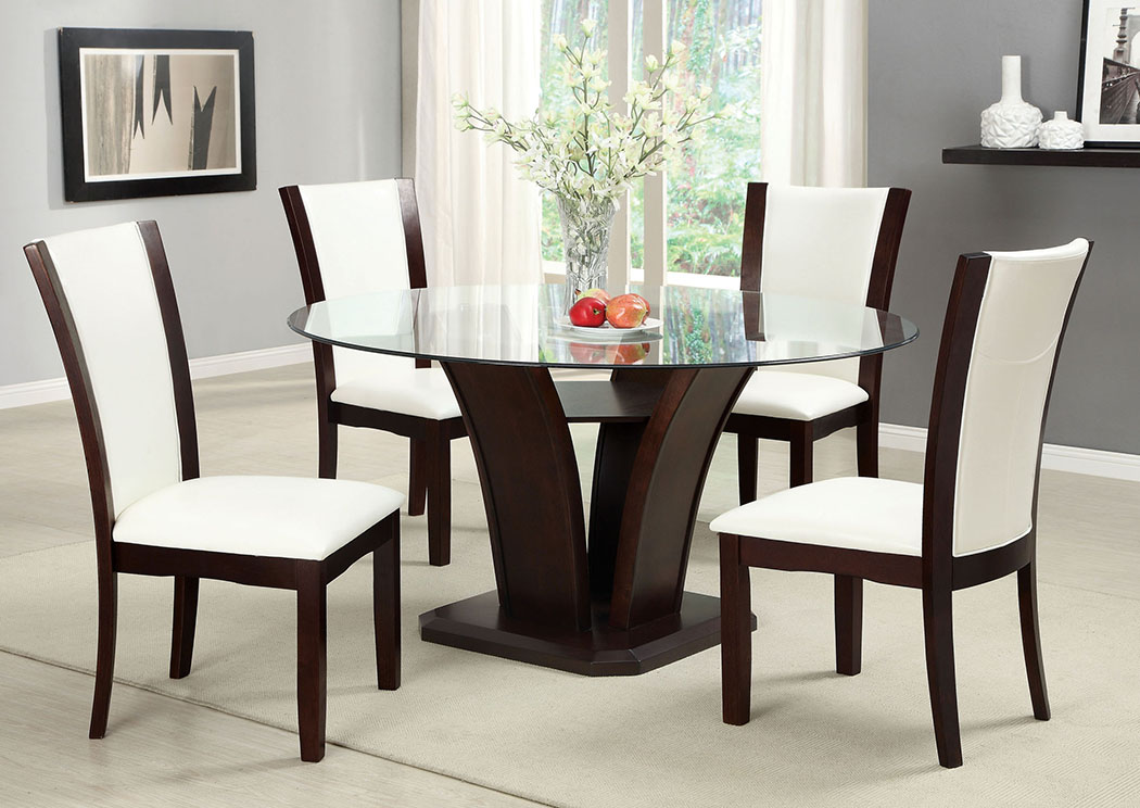 Manhattan l Round Glass Top Dining Table w/2 Side Chairs ...