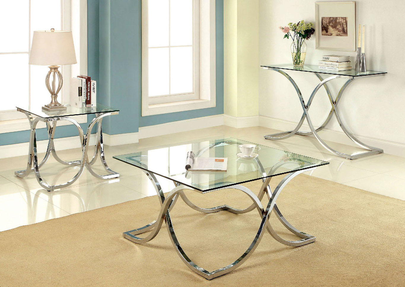 Max Five Star Furniture Luxa Chrome Glass Top Coffee Table W