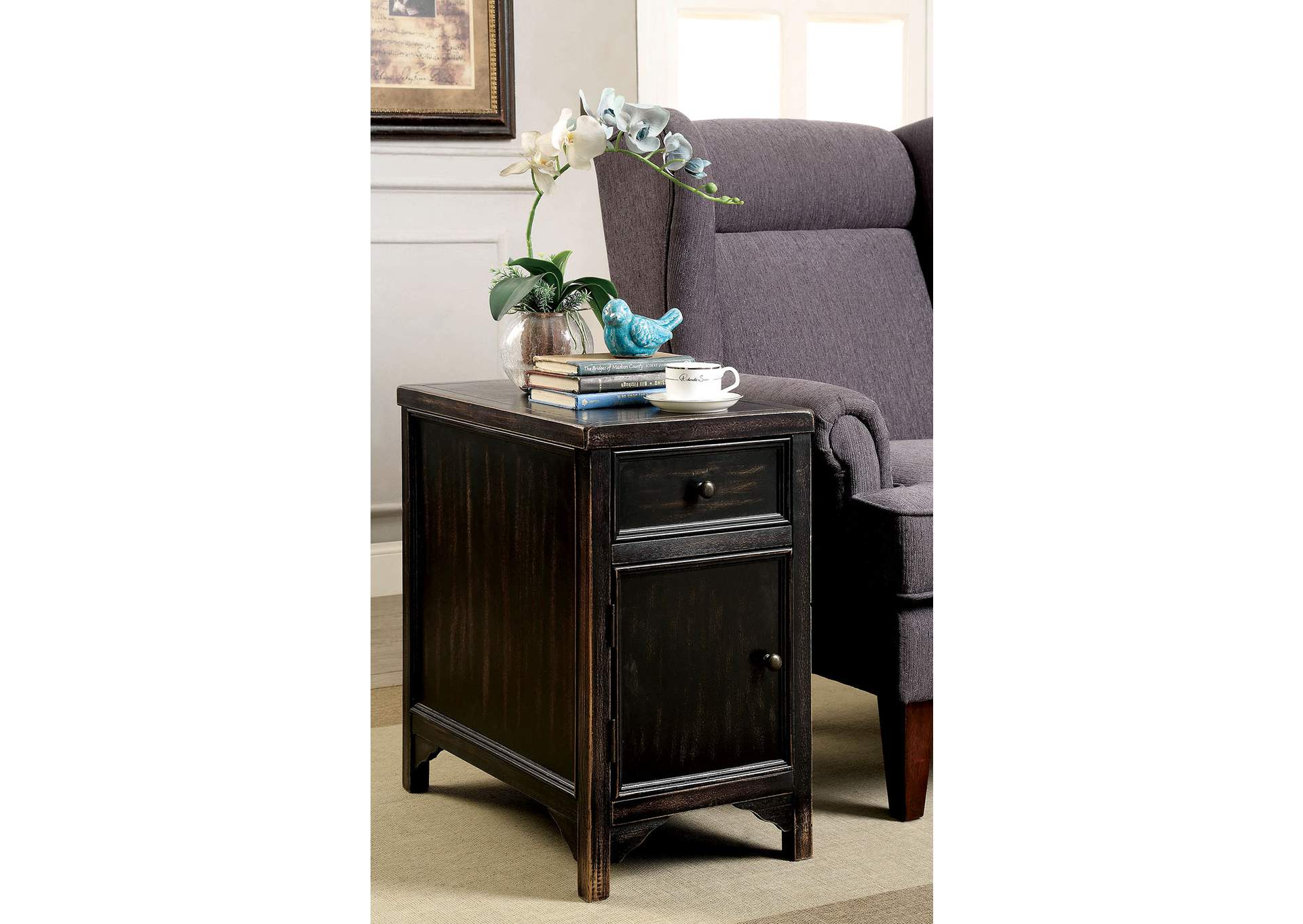 Sans Midman Furniture Meadow Antique Black Side Table W Storage