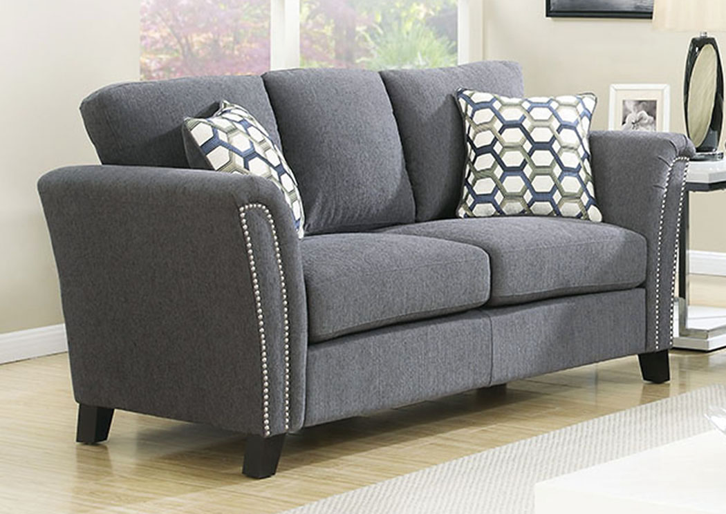 K K Custom Furniture Campbell Gray Loveseat W Accent Pillows