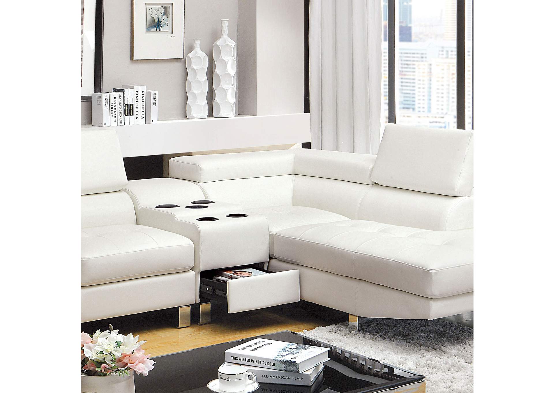 Foothills Family Furniture Kemina White Bonded Leather Sectional