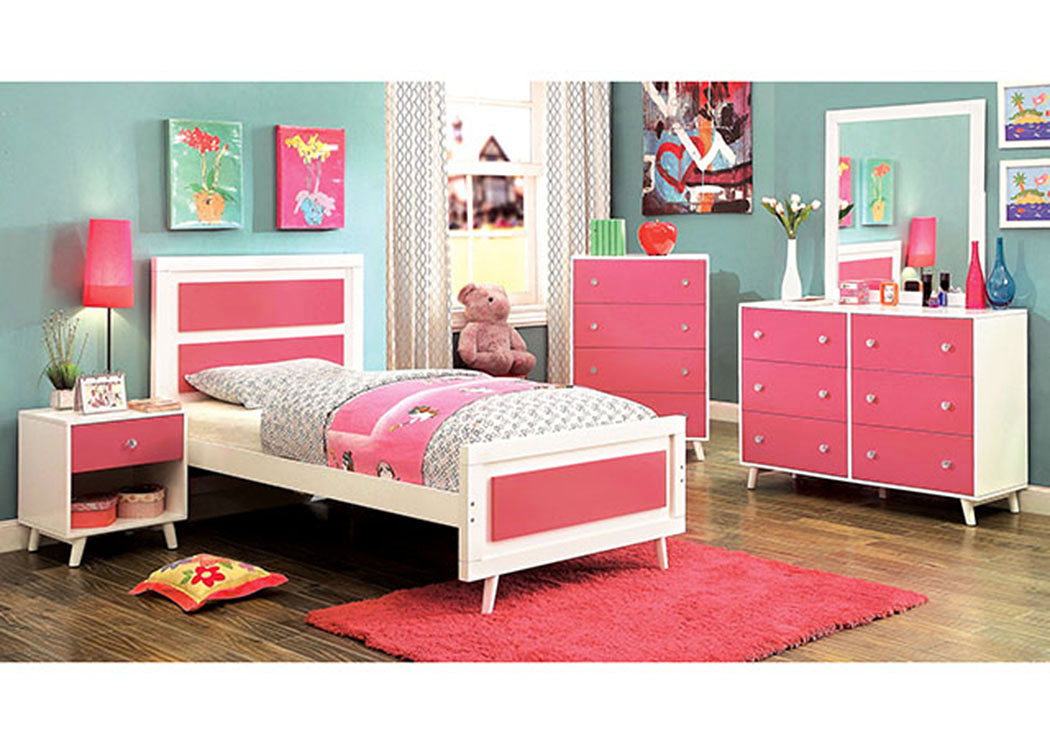 The Furniture Store Alivia Pink White Full Platform Bed W