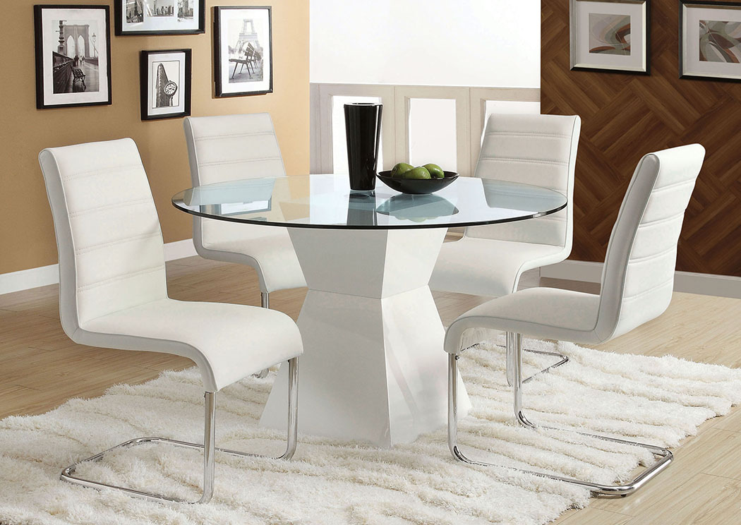 Ideal Furniture Miami Mauna White Glass Top Round Dining Table