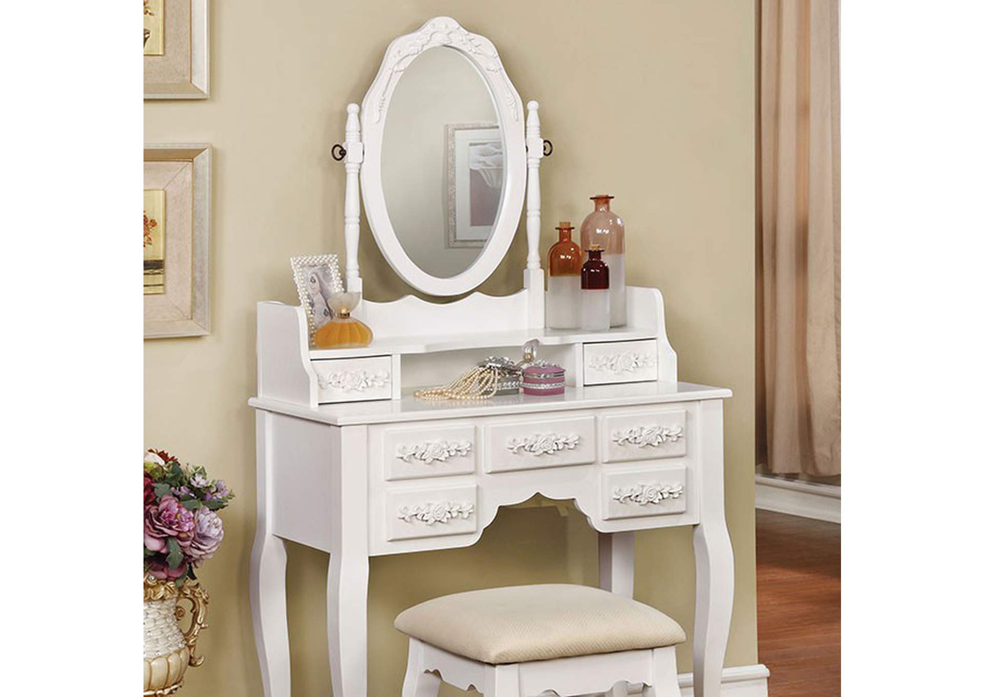 Harriet White Vanity W/ Stool Muebleria Estylo House