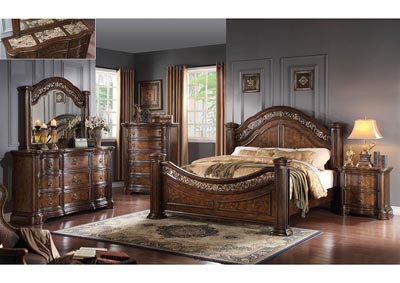 Just Furniture Antique Pecan Low Poster King Bed W Metal Accents