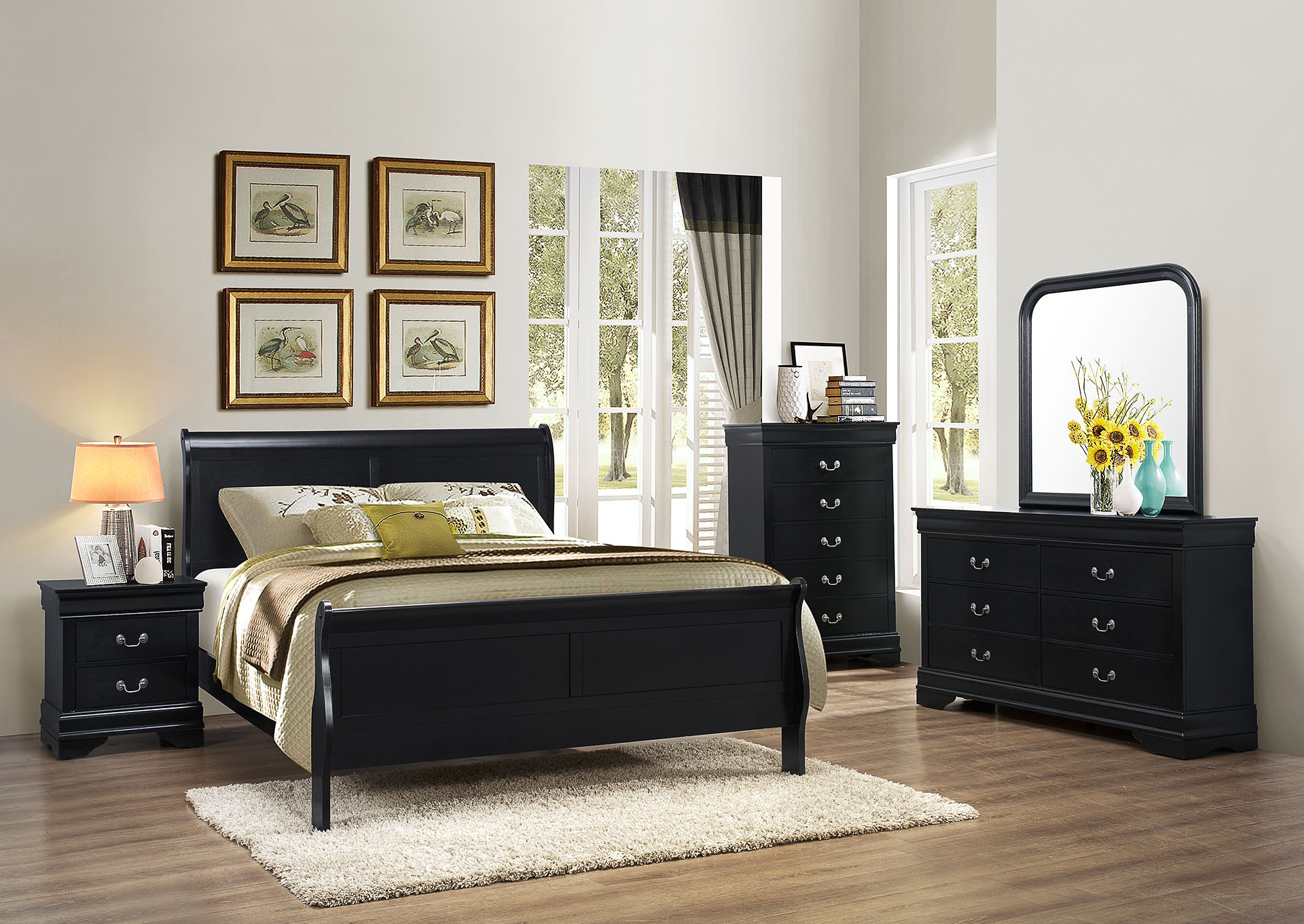 Amazon Com Gloria Black Finish Wood Dresser And Mirror Furniture Decor