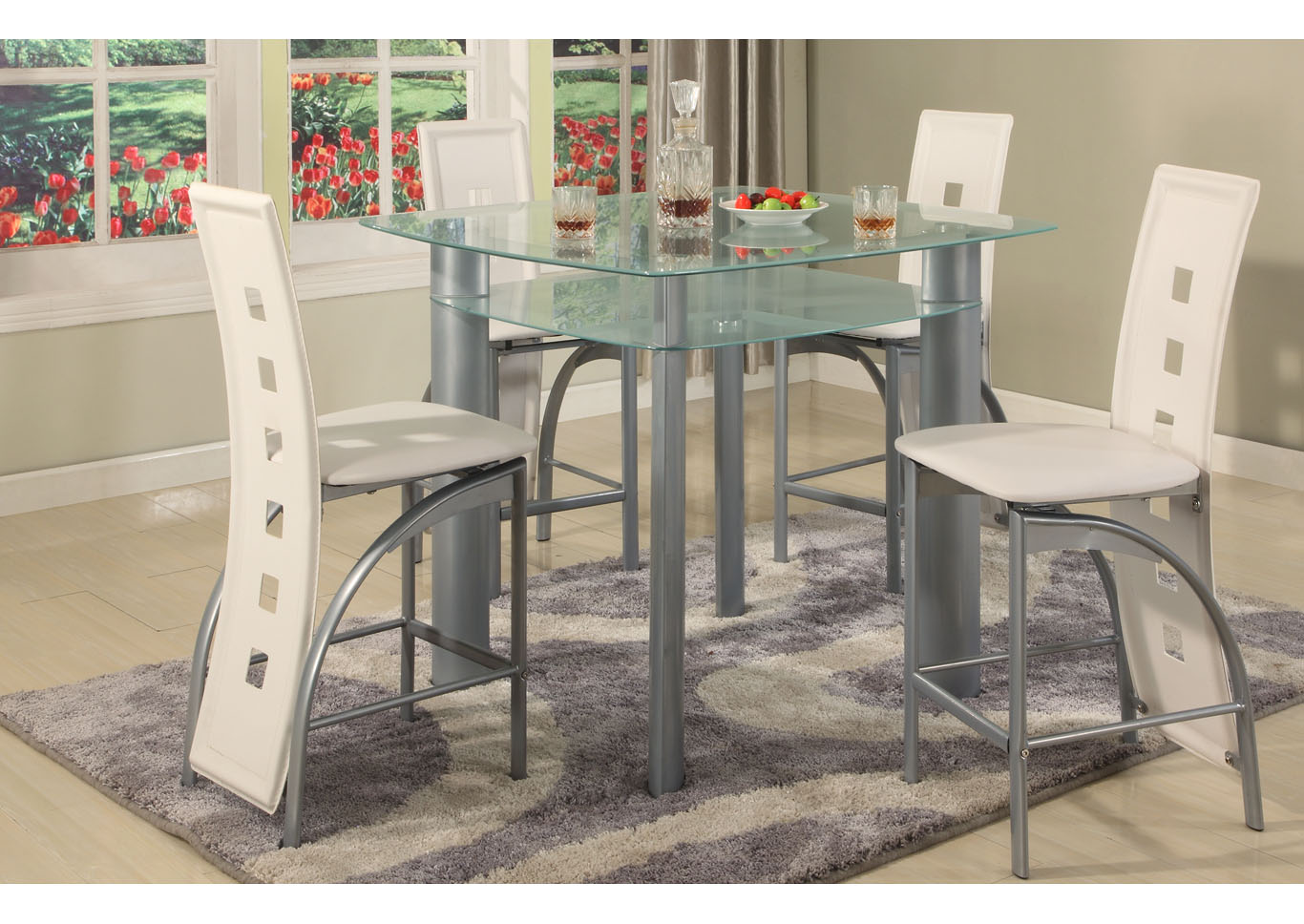 Grey Frosted Edge Glass Top Pub Table Rotana Furniture