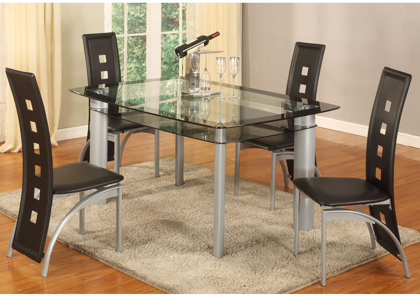 Shoppers World Flooring Furniture Black Edge Glass Top Dining Table