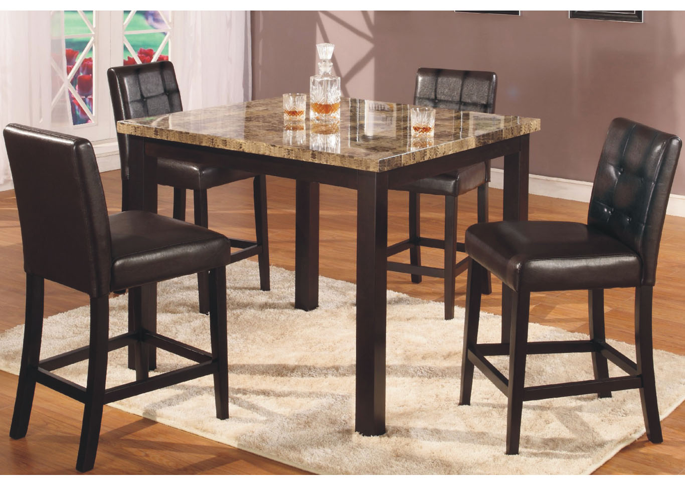 Brown 5 Piece Marble Counter Height Dining Set W 4 Chairs Roses Flooring And Furniture