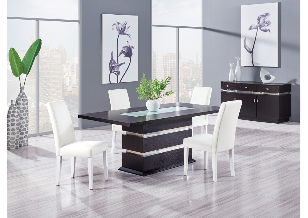 Wenge Glass Insert Dining Table W 4 ChairsGlobal Furniture USA Wenge Glass Insert Dining Table W 4 ChairsGlobal Furniture USA