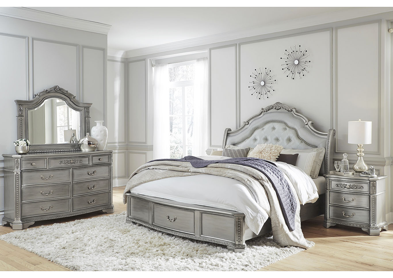 American Furniture Design Juliet Silver King Storage Bed W Dresser