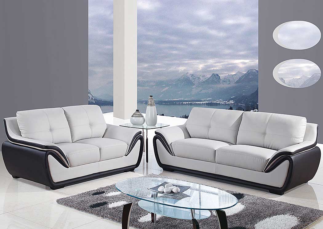 H A Furniture Natalie Light Grey Black Sofa Loveseat