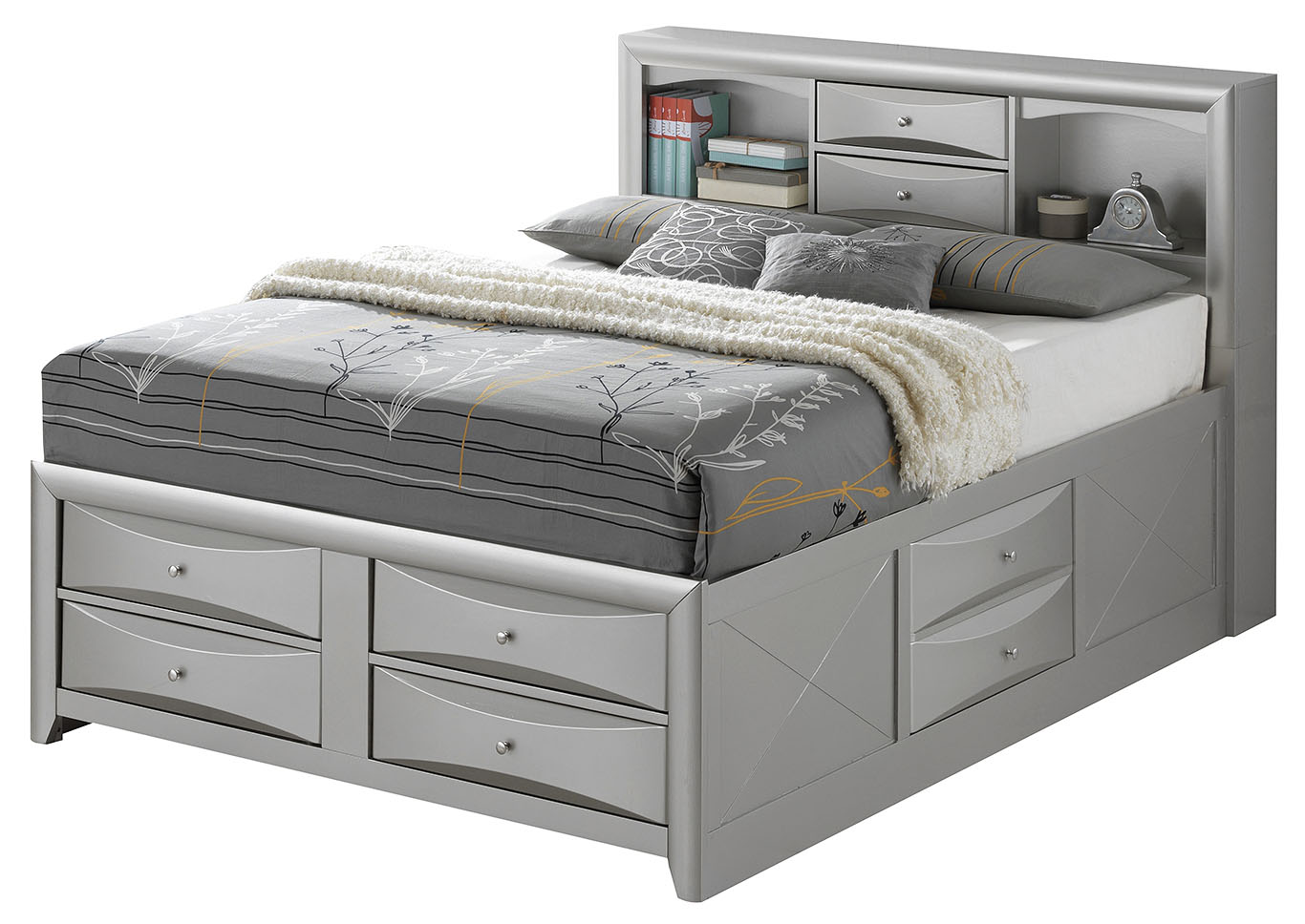American Furniture Design Gray 6 Drawer King Storage Bed