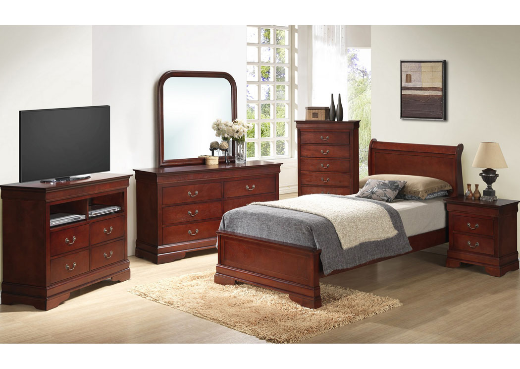Furniture Zone Cherry Full Low Profile Bed Dresser Mirror