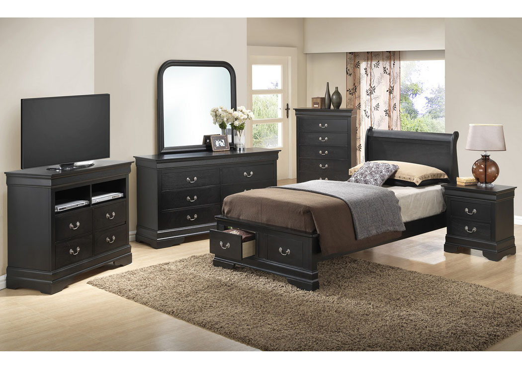 American Furniture Design Black Full Low Profile Storage Bed