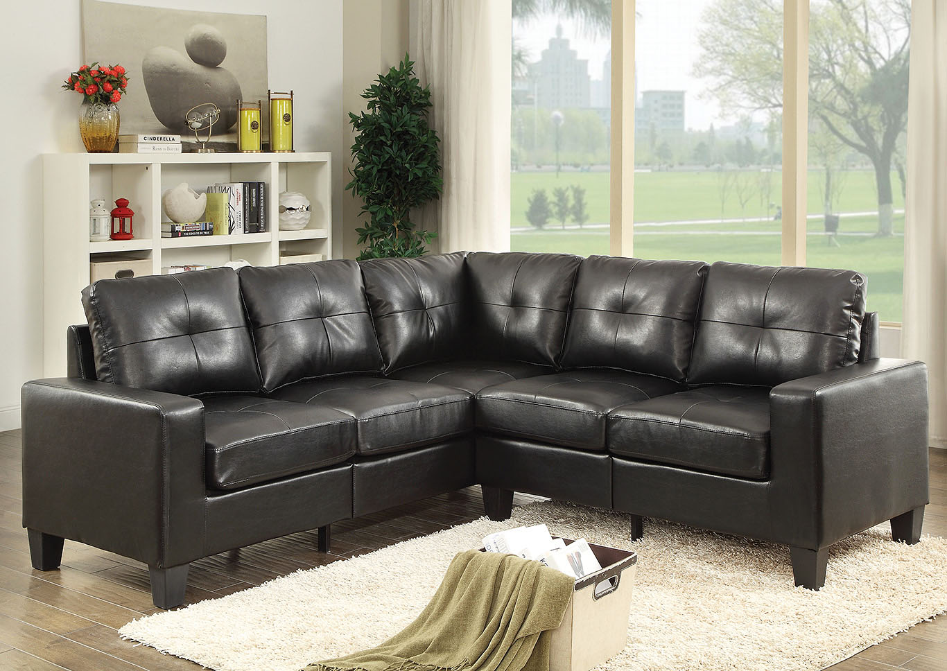Black Faux Leather Sectional Best Buy Furniture And Mattress