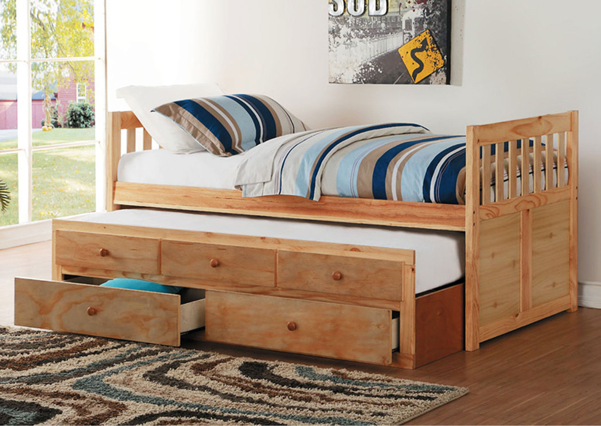 New Deal Mercantile Furniture Twin Twin Trundle Bed W 2 Storage