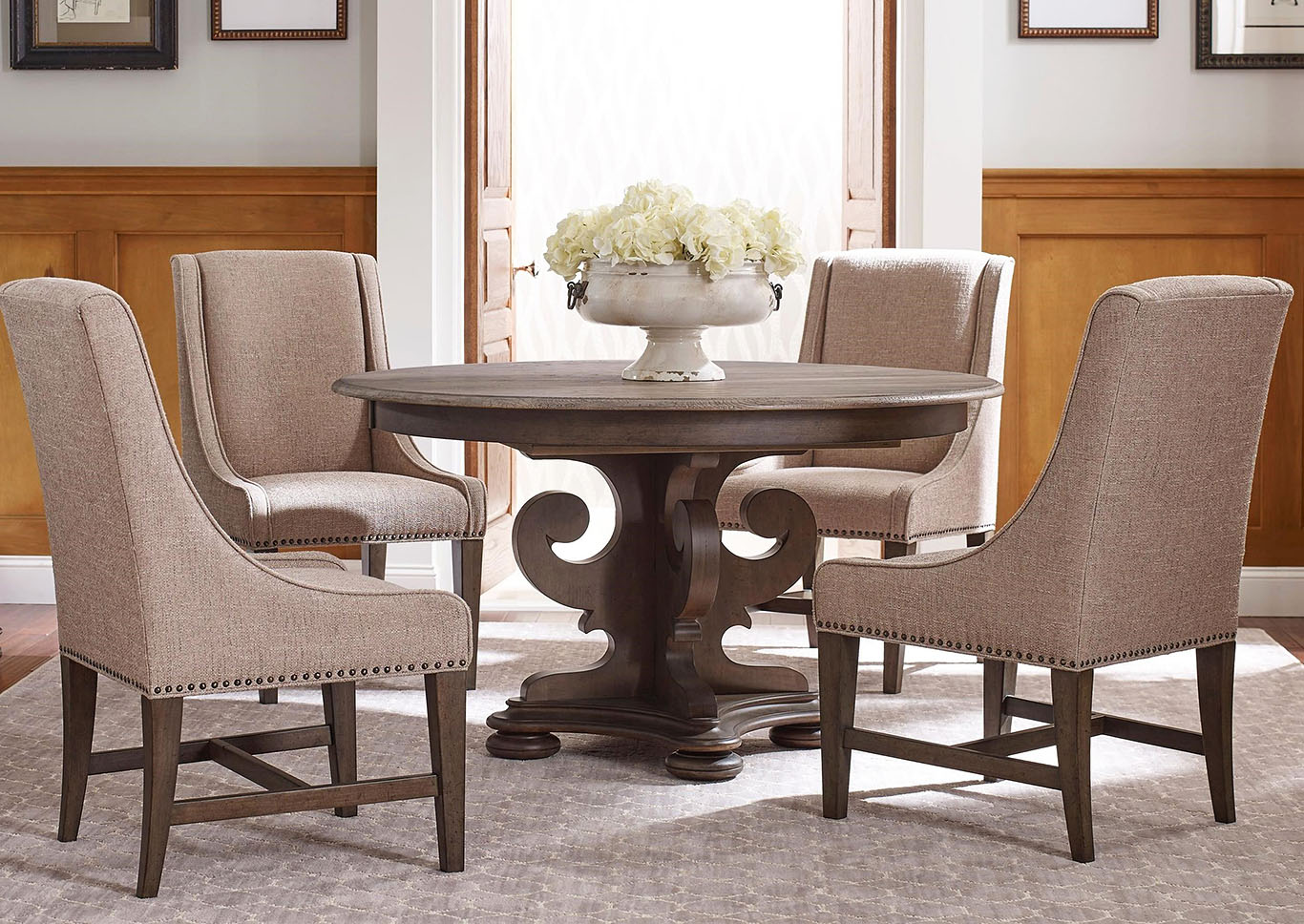 Penland S Furniture Greyson Greystone Round Dining Set W 4 Host Chairs