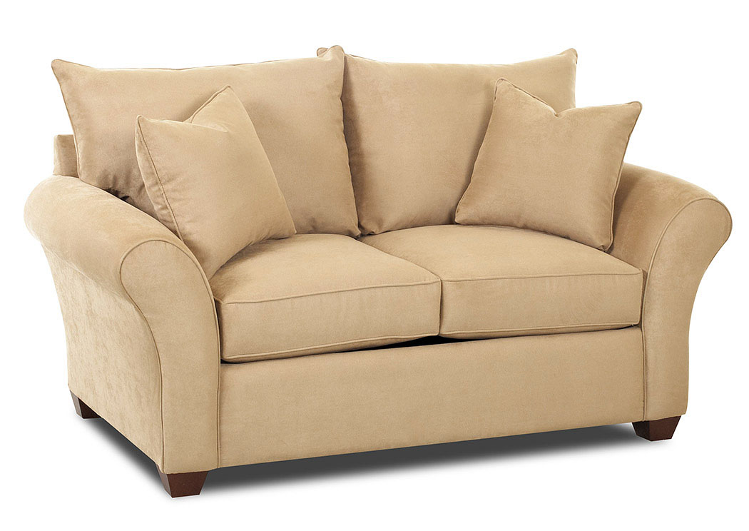 Living Room Center Fletcher Microsuede Camel Stationary Loveseat