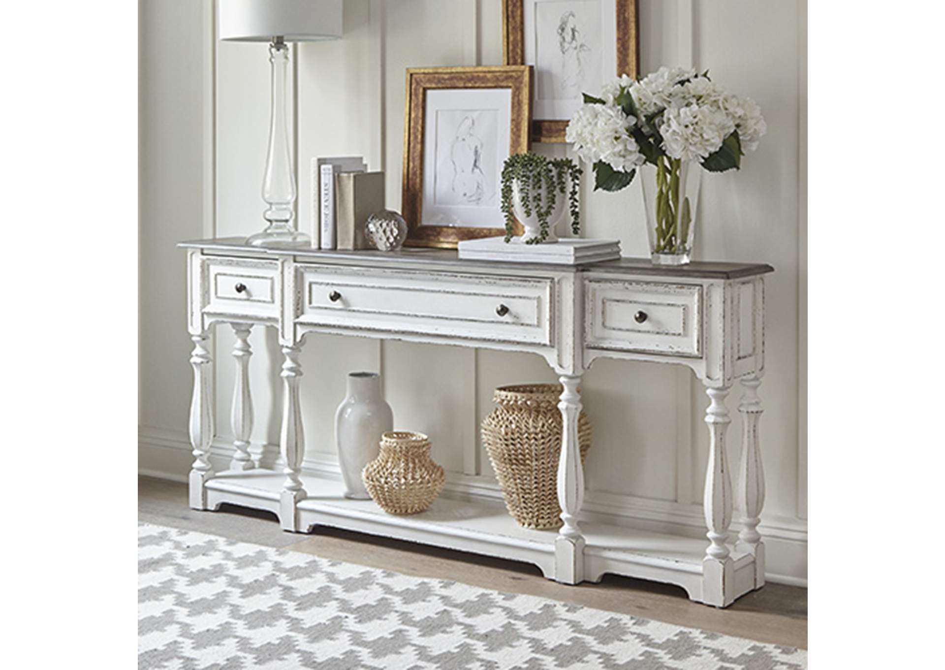 Magnolia Manor Antique White 72 Inch Hall Console Table Bewleys Furniture Shreveport
