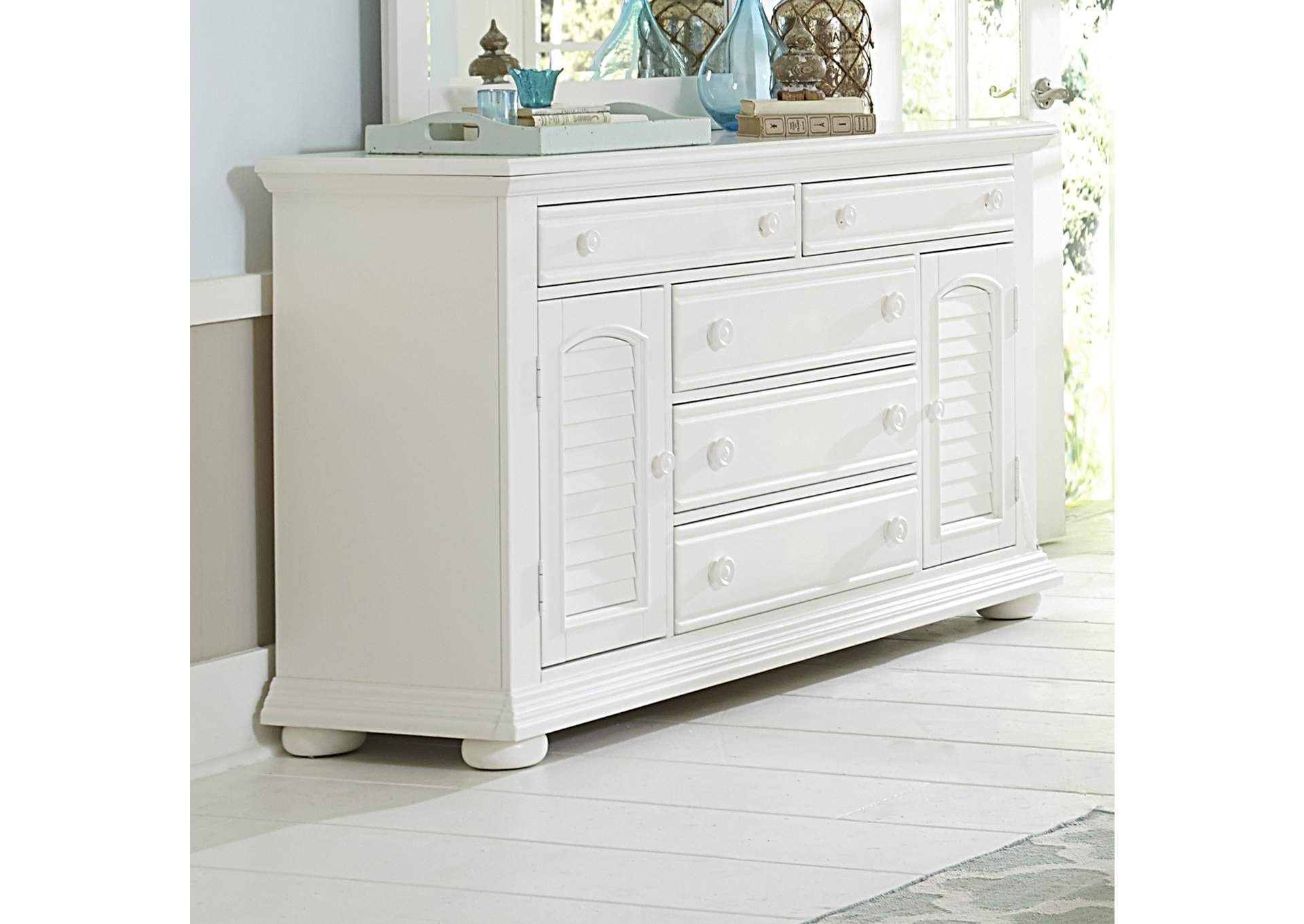 Country House Furniture Summer House I White 2 Door 5 Drawer Dresser