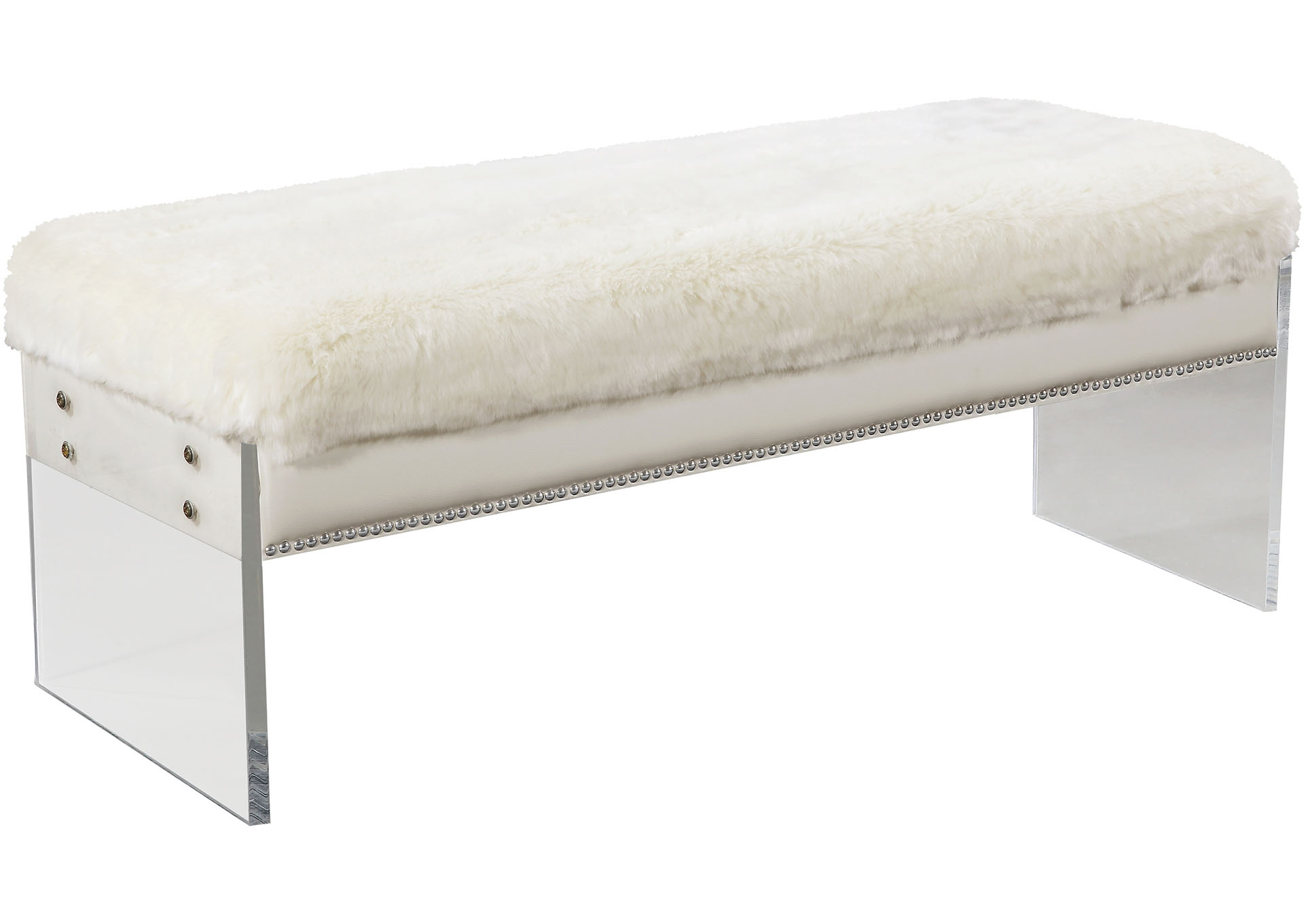 Jenny White Faux Fur Bench Luxury Home Furniture