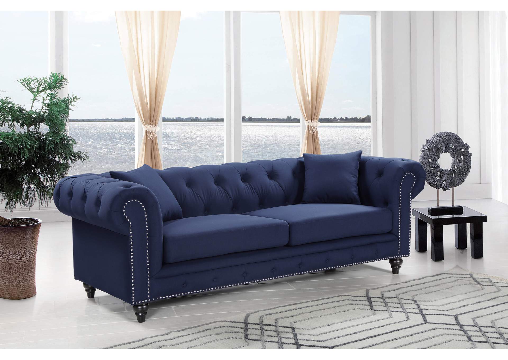 Chesterfield Navy Linen Sofa Best Buy Furniture and Mattress