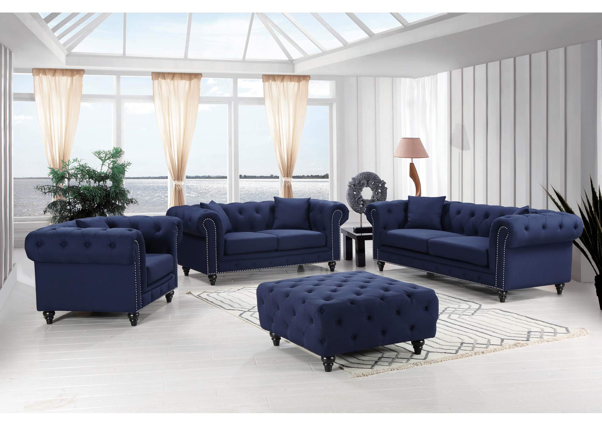 Bettco Son Furniture Chesterfield Navy Linen Sofa And Loveseat