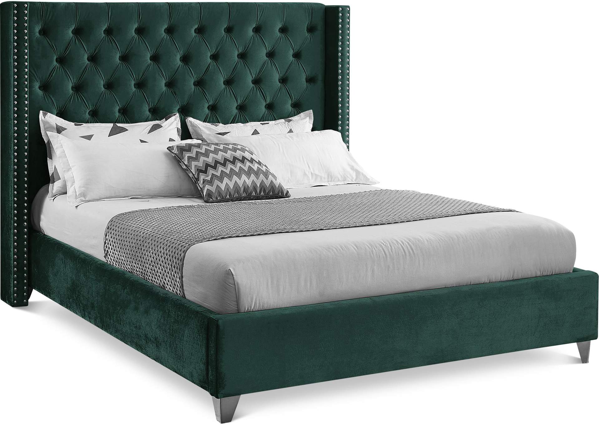 Aiden Green Velvet Queen Bed Wow Furniture Outlet Inc.