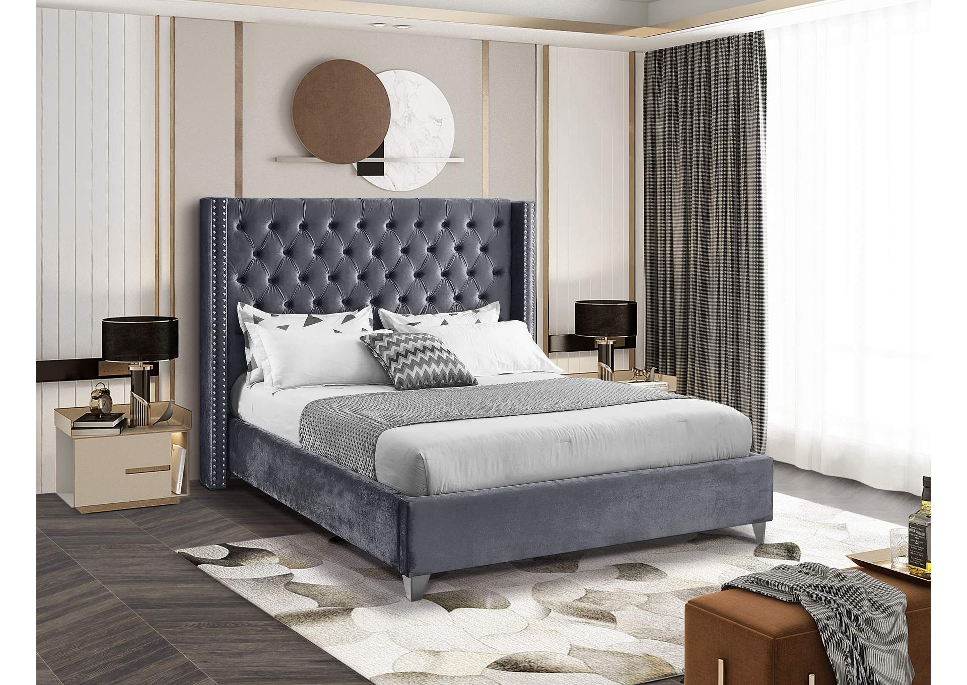 Aiden Grey Velvet Queen Bed Wow Furniture Outlet Inc