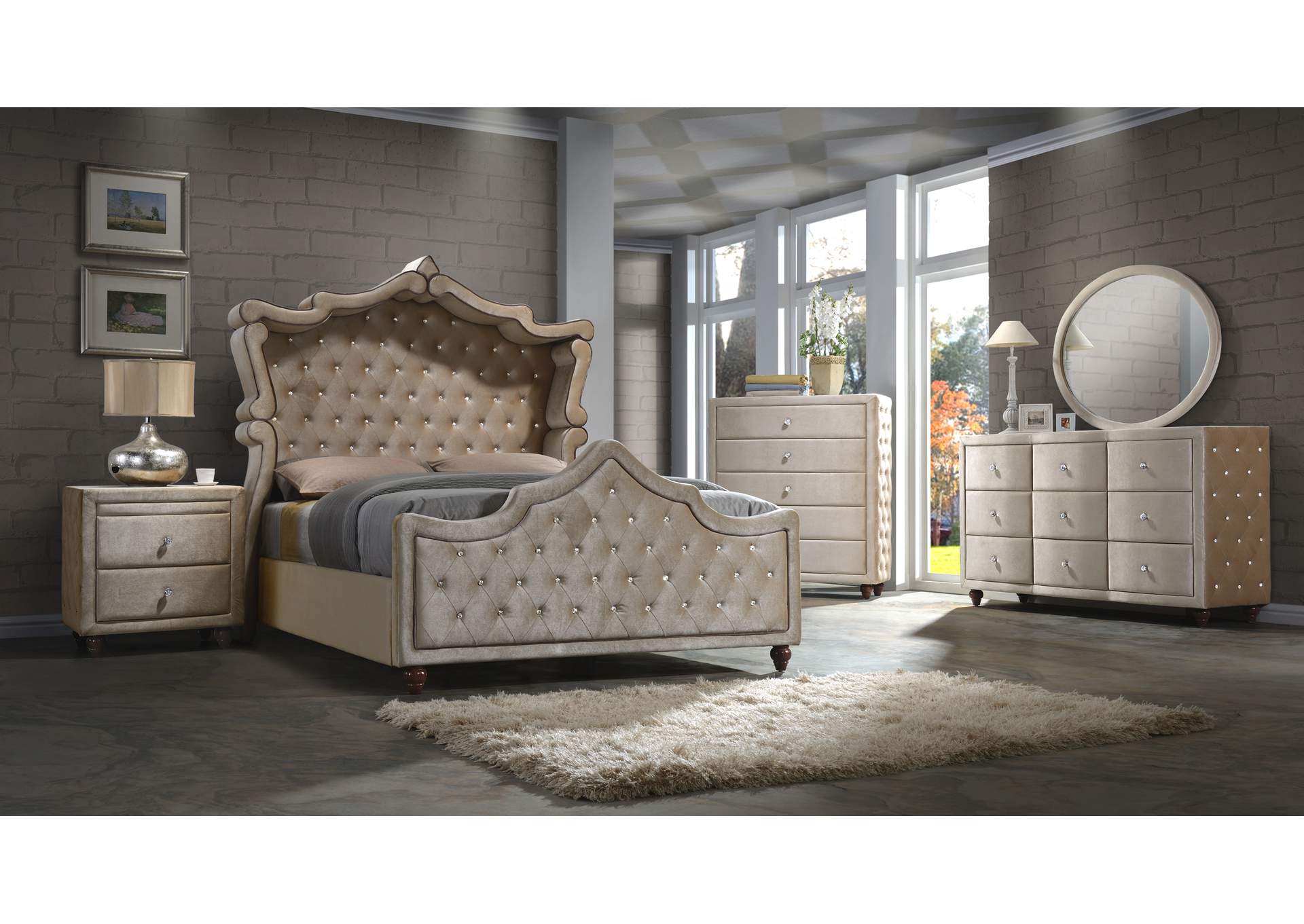 The Furniture Outlet Ny Diamond Golden Beige Velvet Dresser W Mirror