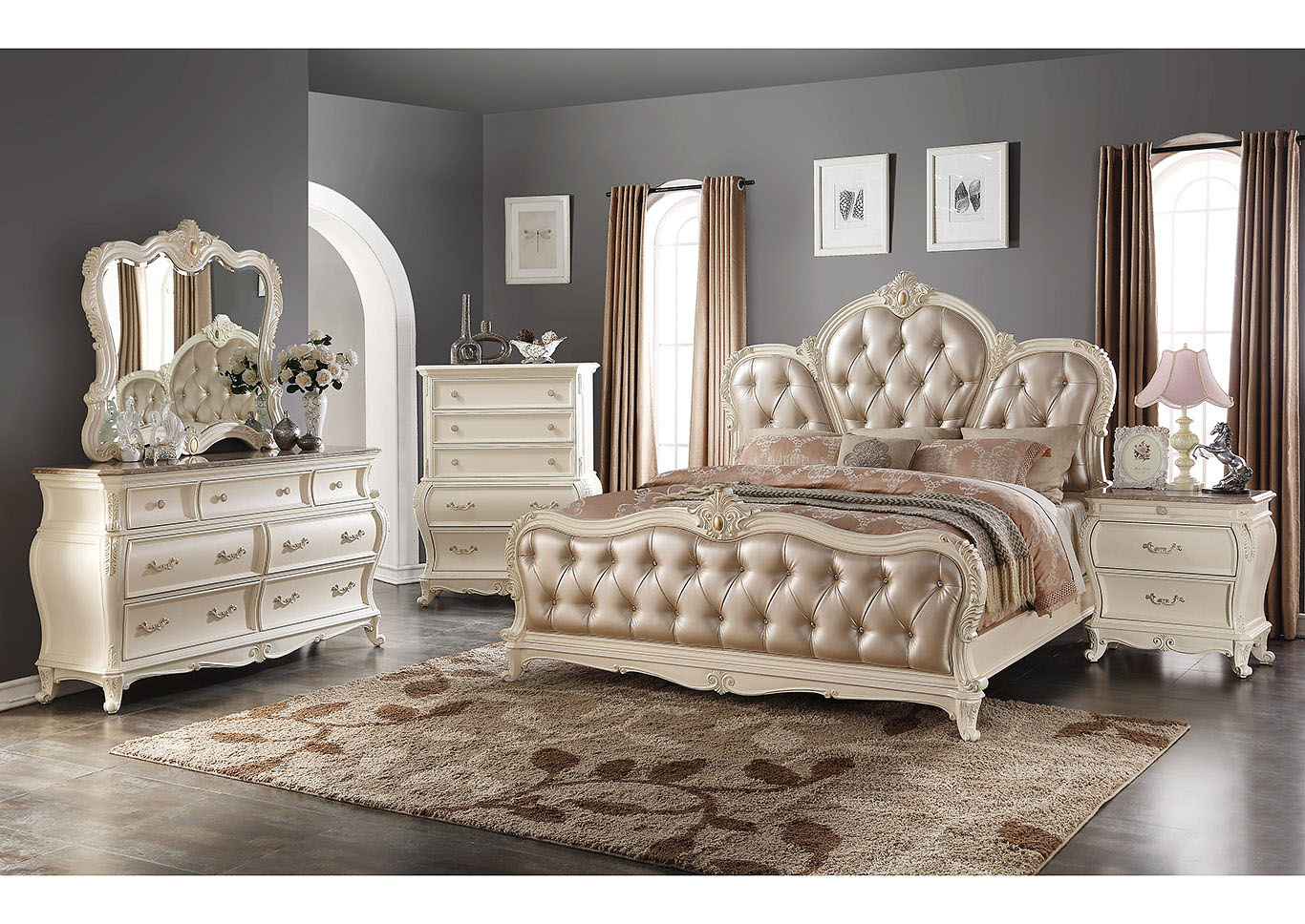 Rbs Furniture Bronx Ny Marquee Pearl White Upholstered Queen